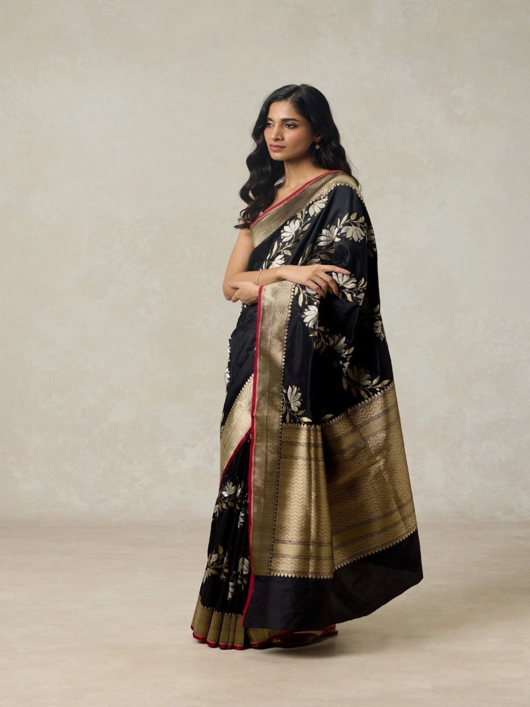 

S.K.C Woven Design Zari Silk Banarasi Saree, Black