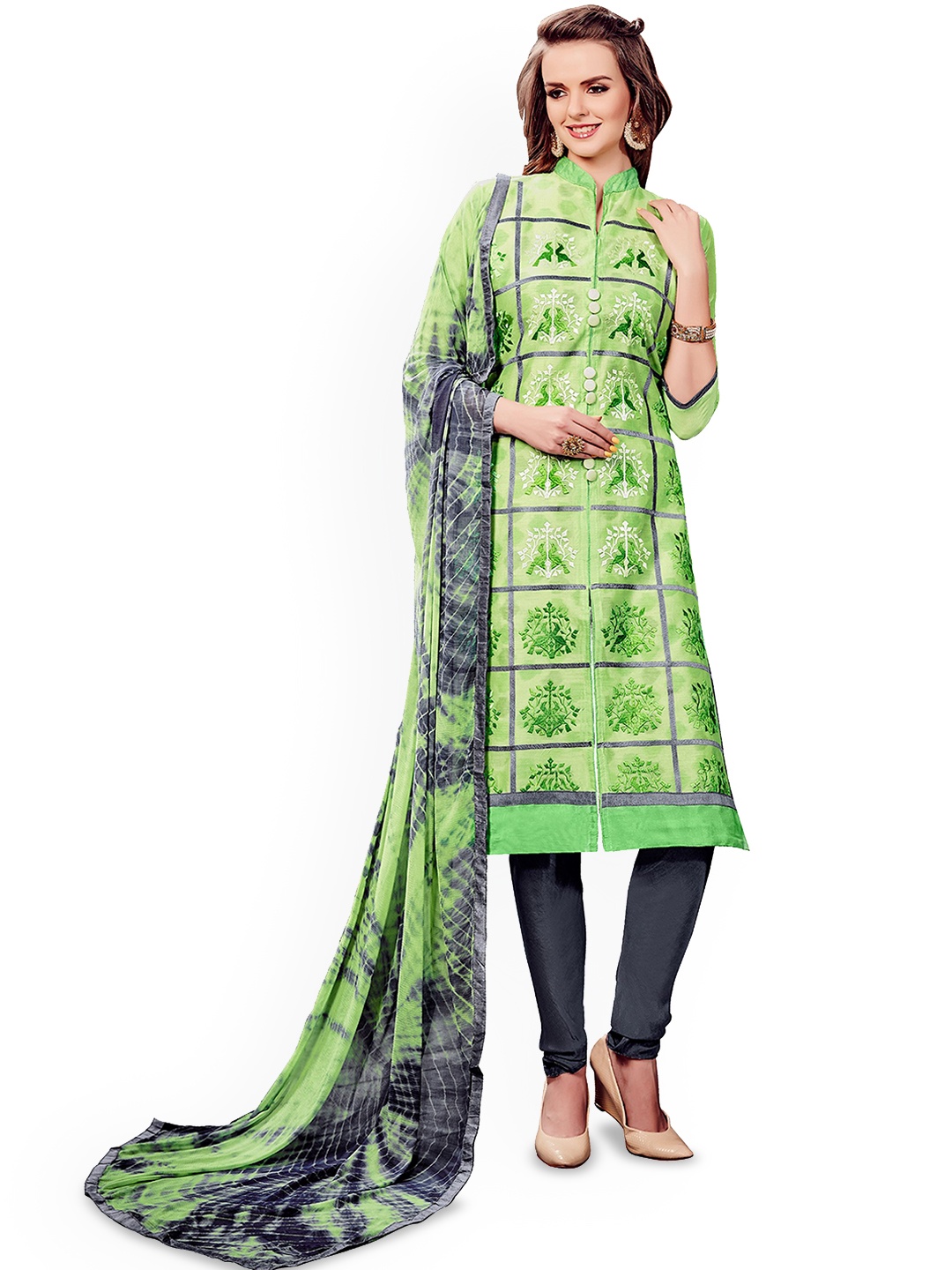 

HERE&NOW Floral Embroidered Unstitched Dress Material, Green