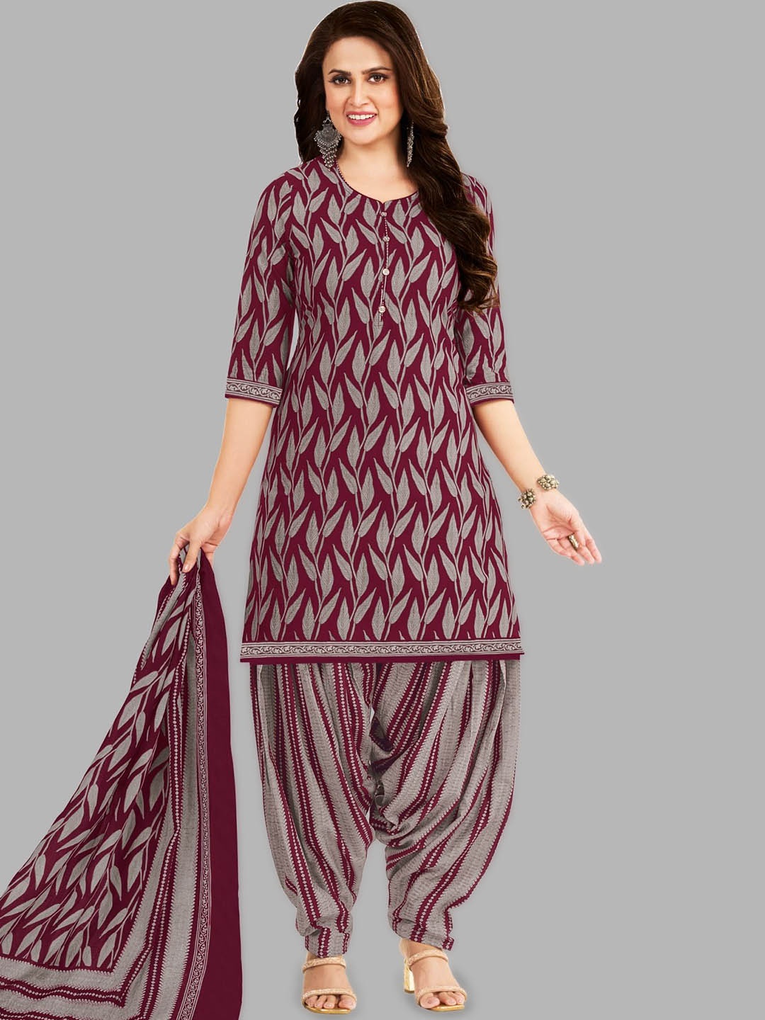 

shree jeenmata Floral Printed Pure Cotton Unstitched Dress Material, Maroon