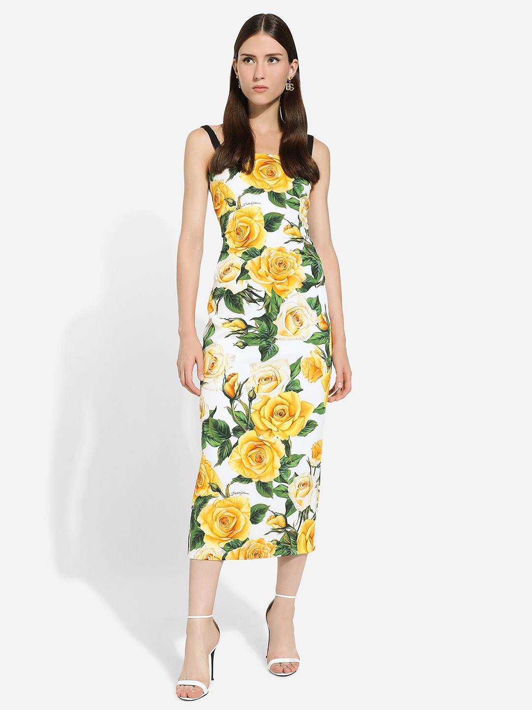 

Attire Empire Floral Print Bodycon Midi Dress, Yellow
