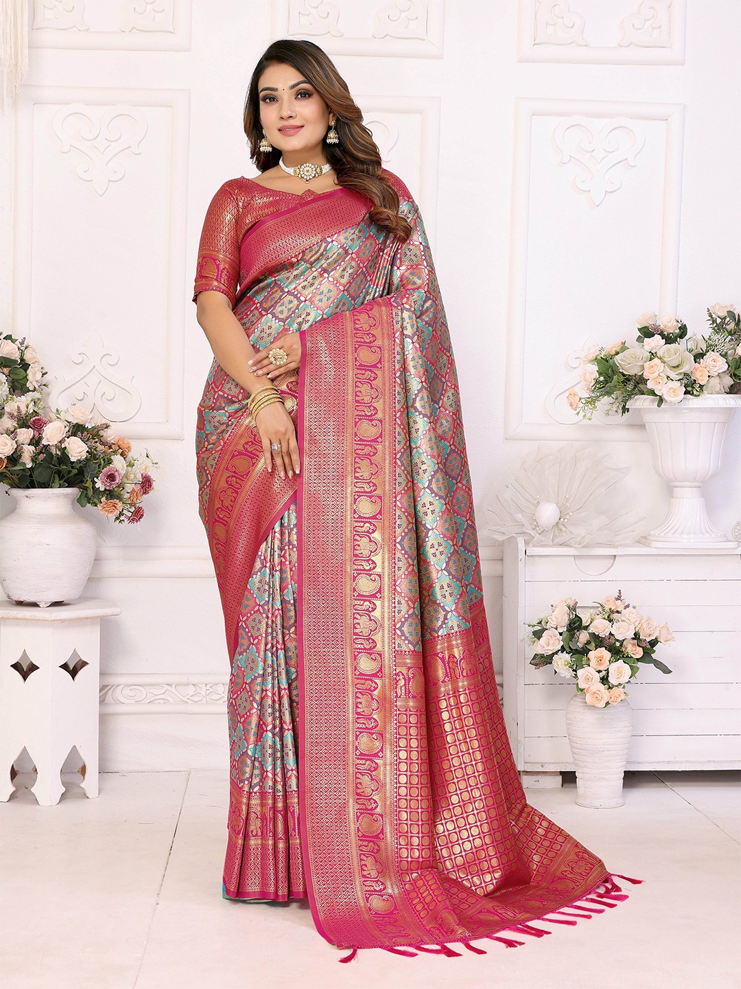 

Vintro Woven Design Zari Pure Silk Banarasi Saree, Blue