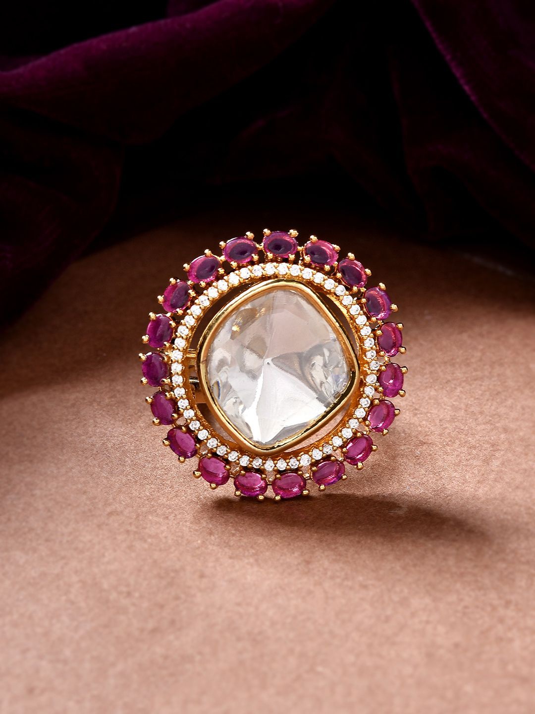 

Voylla Kundan Opulance Rani's Rose Ring, Gold