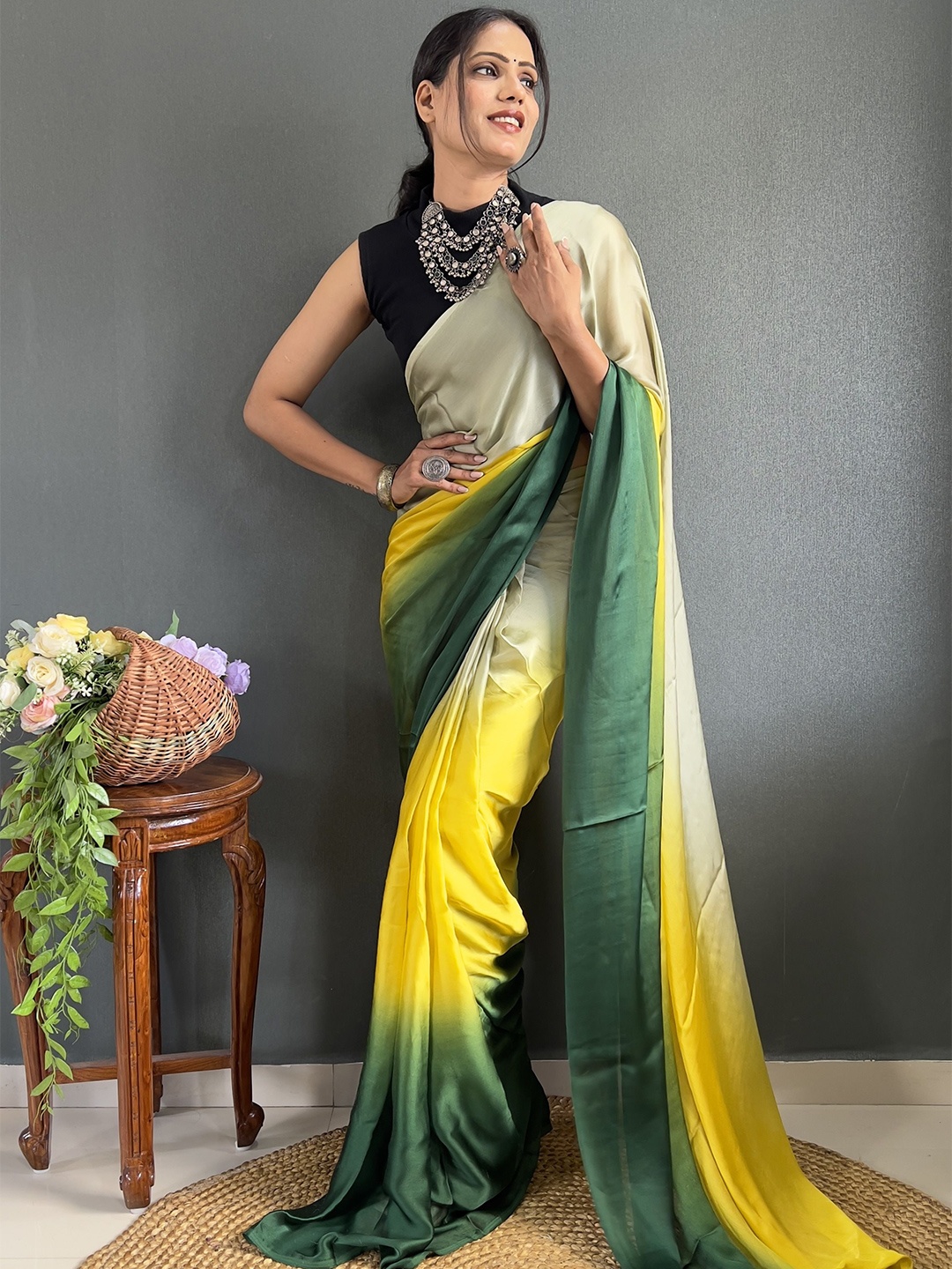 

ZIBLON Ombre Ready to Wear Saree, Yellow