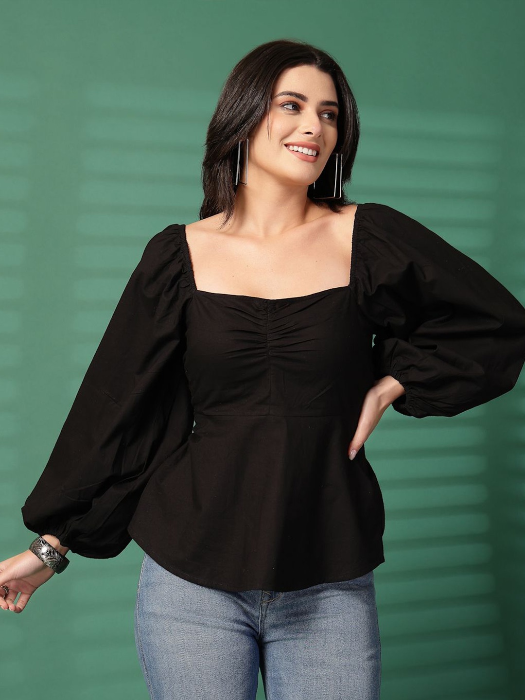 

Fuchsia Square Neck Cotton Top, Black