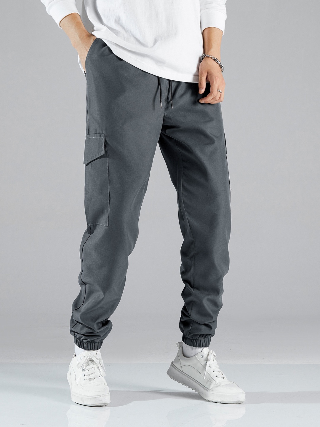 

AAHWAN Men Loose Fit High-Rise Cotton Joggers Trousers, Grey