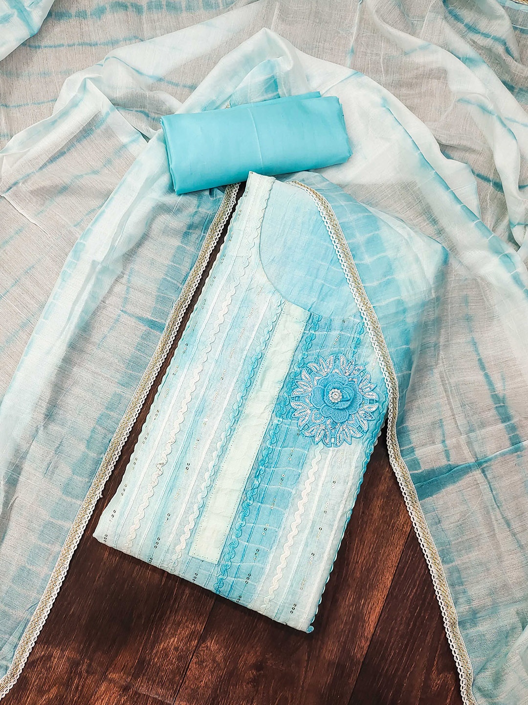 

SHADOW & SAINING Embroidered Unstitched Dress Material, Teal