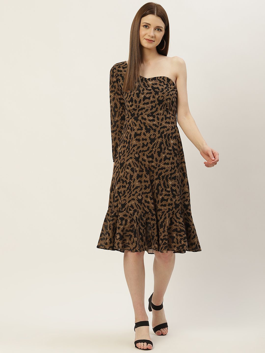 

Moda Rapido Animal Print One Shoulder Georgette Fit & Flare Midi Dress, Multi