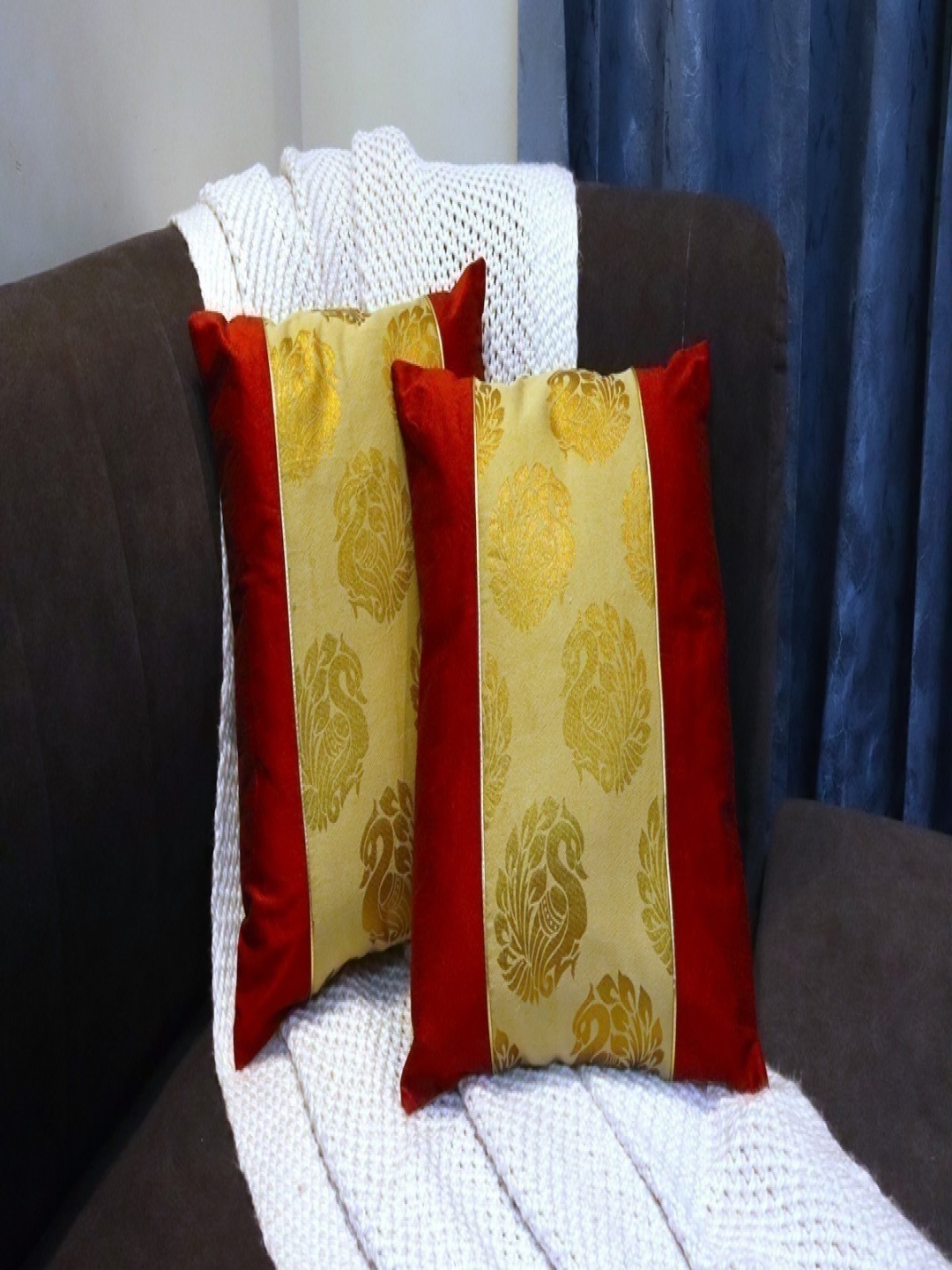 

HOME9INE Red And Yellow 2 Pieces Abstract Printed Square Cushion Covers