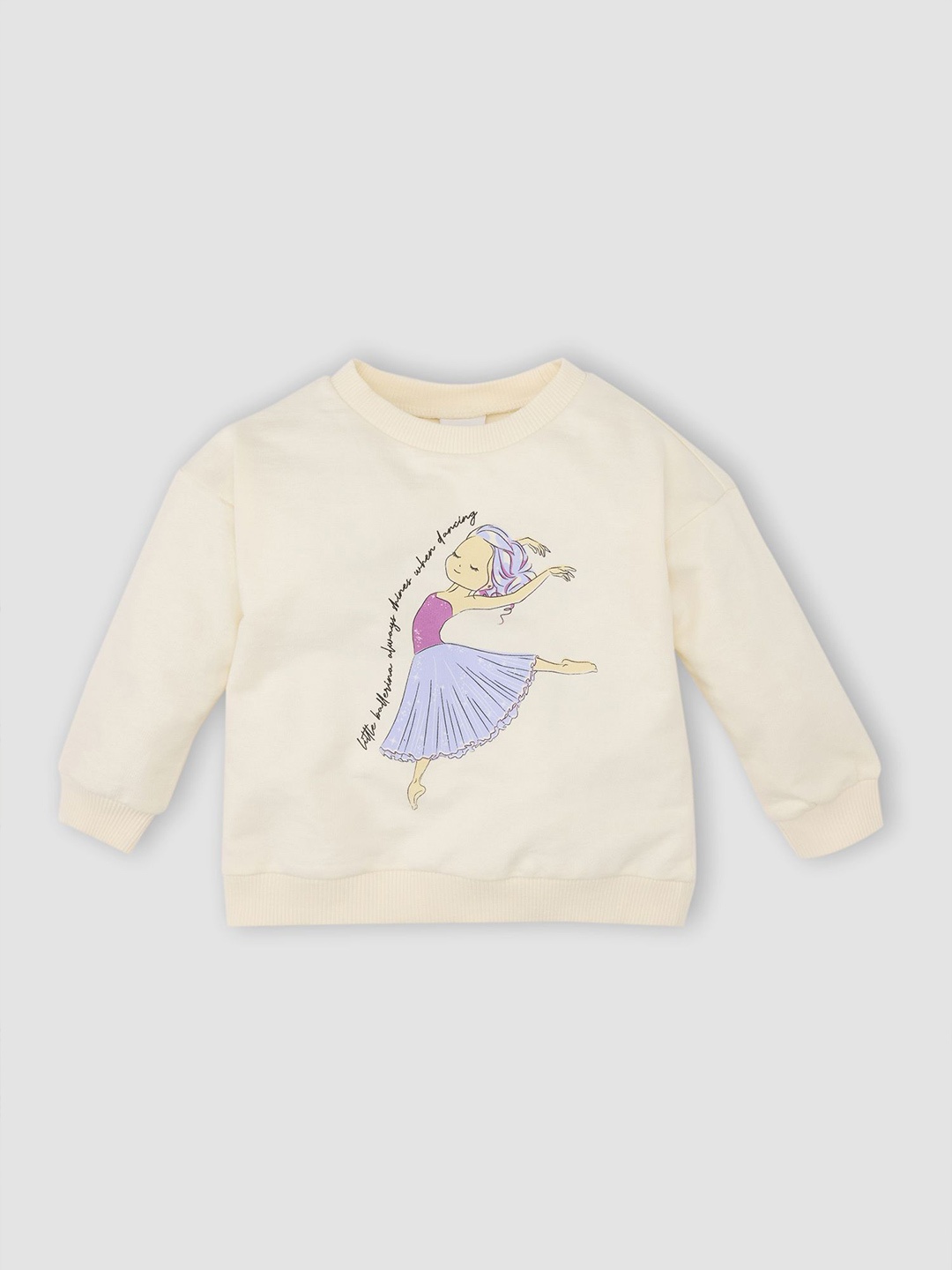 

DeFacto Girls Cotton Printed Pullover Sweaters, Beige