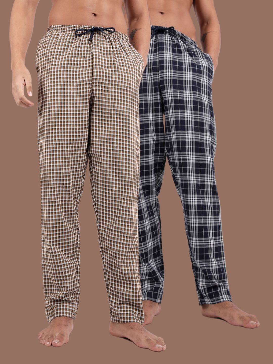 

Kryptic Pack Of 2 Checked Pure Cotton Lounge Pants, Navy blue