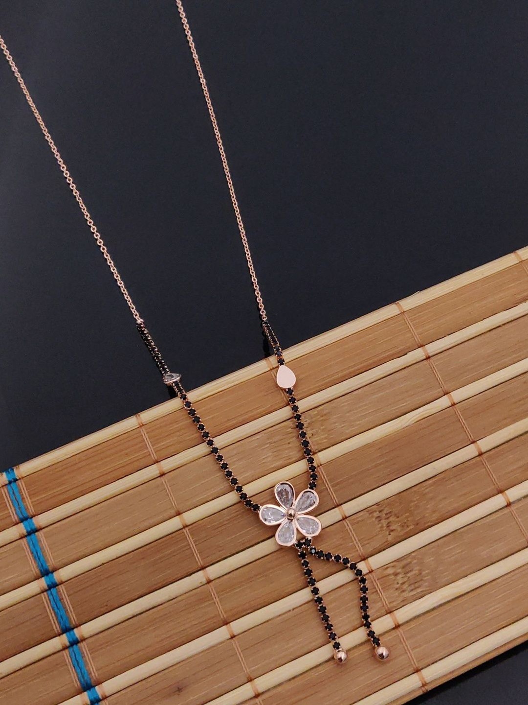 

SOLIBELLE 18K Rose Gold-Plated Stones Studded Mangalsutra
