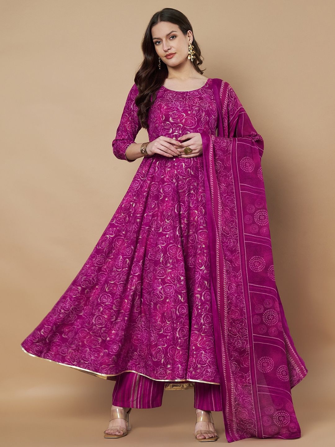 

Poshak Hub Floral Printed Anarkali Kurta with Palazzo & Dupatta, Purple