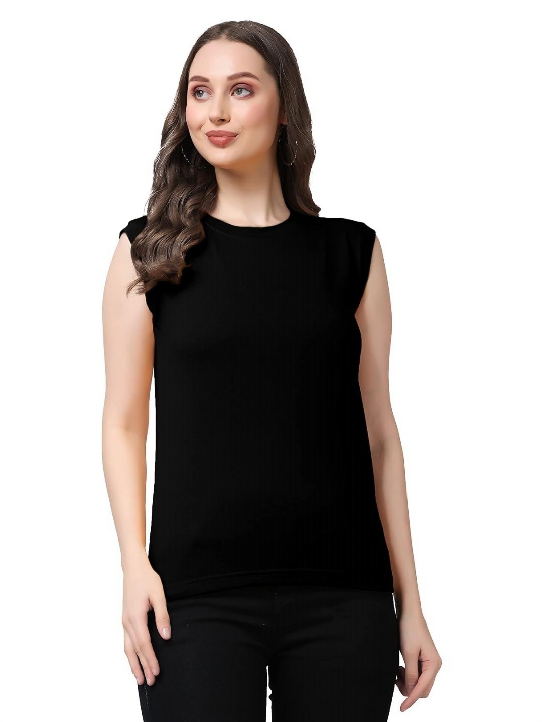 

NOTWILD Women Solid Round Neck Cotton Relaxed Fit T-shirt, Black
