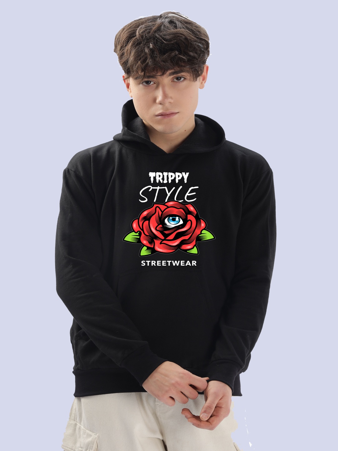 

FALTU.CO Men Graphic Printed Cotton Hooded Sweatshirt, Black