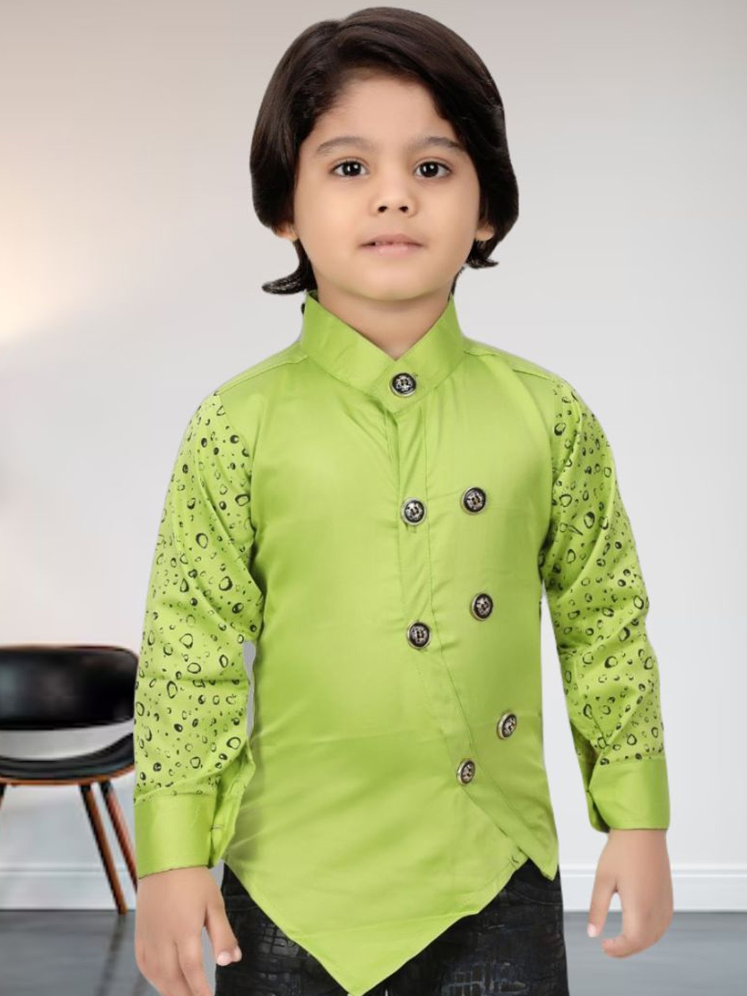 

BAESD Boys Classic Fit Band Collar Solid Cotton Casual Shirt, Lime green
