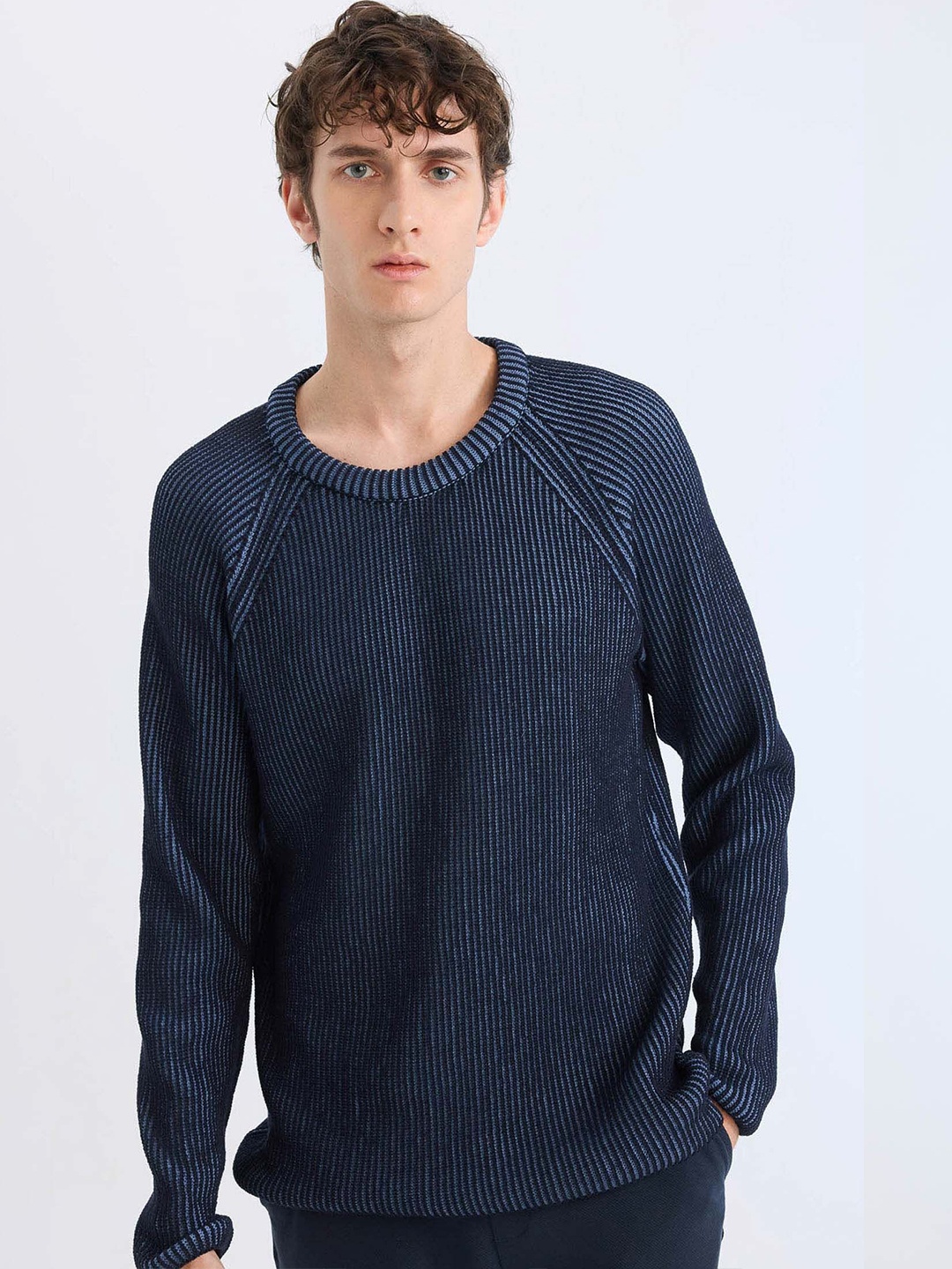 

DeFacto Men Ribbed Pullover, Blue
