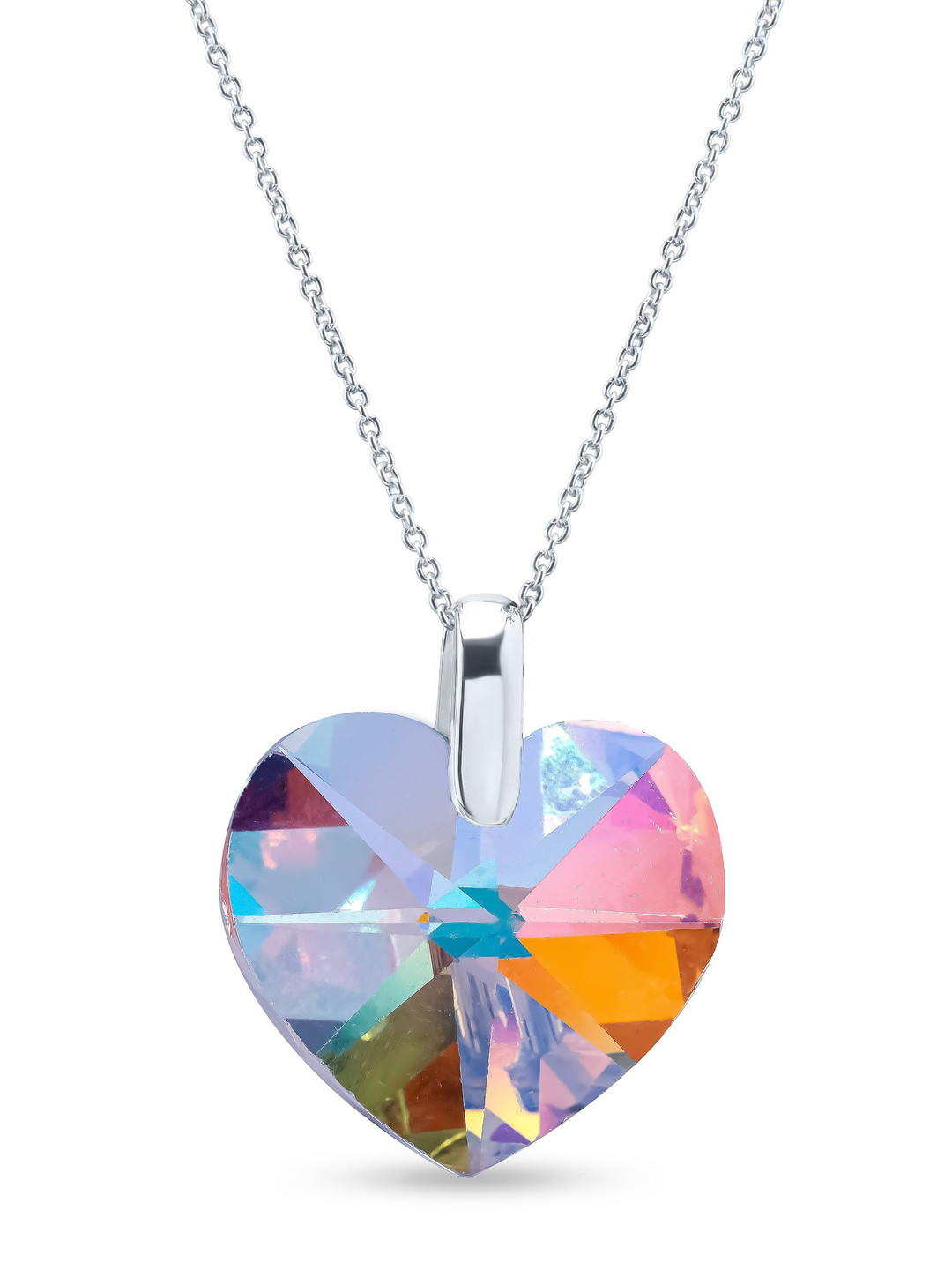 

Nipura 925 Silver Rhodium--Plated Crystal Studded Rainbow Heart Shaped Pendant & Chain