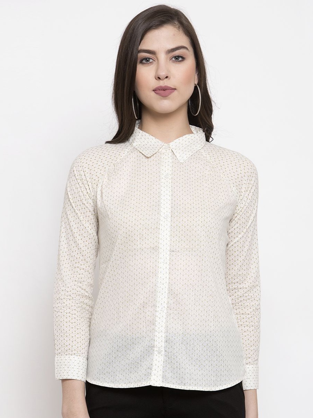 

Moda Rapido Women Printed Shirt Style Cotton Top, Off white