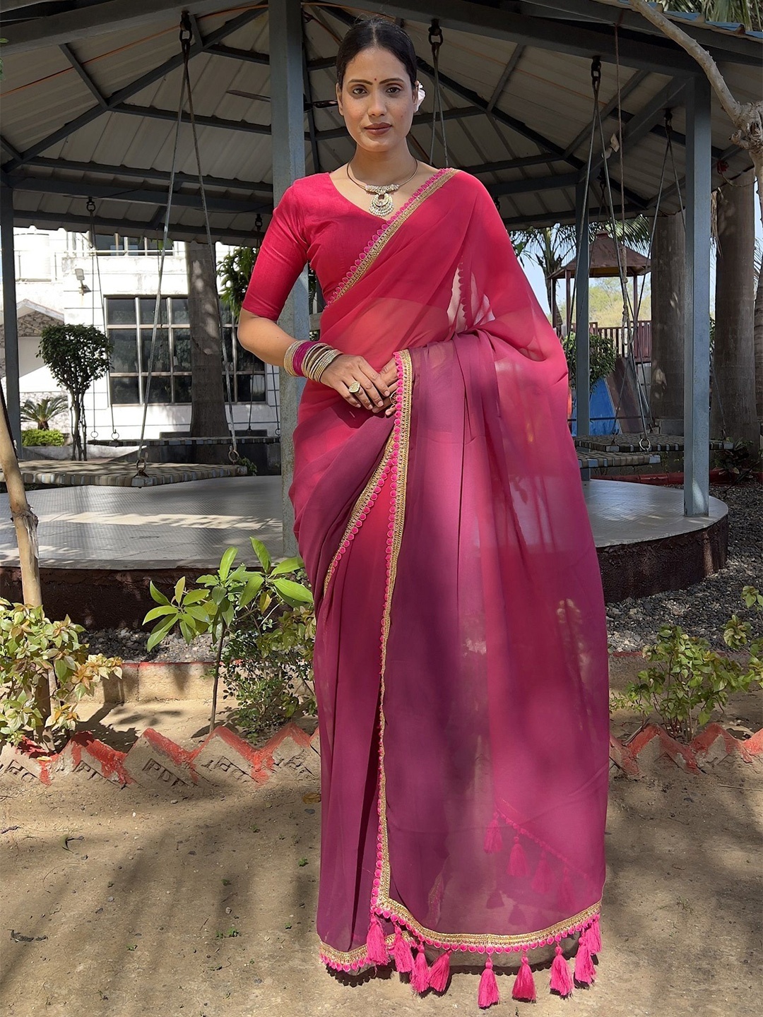 

A TO Z CART Pure Georgette Saree, Lavender