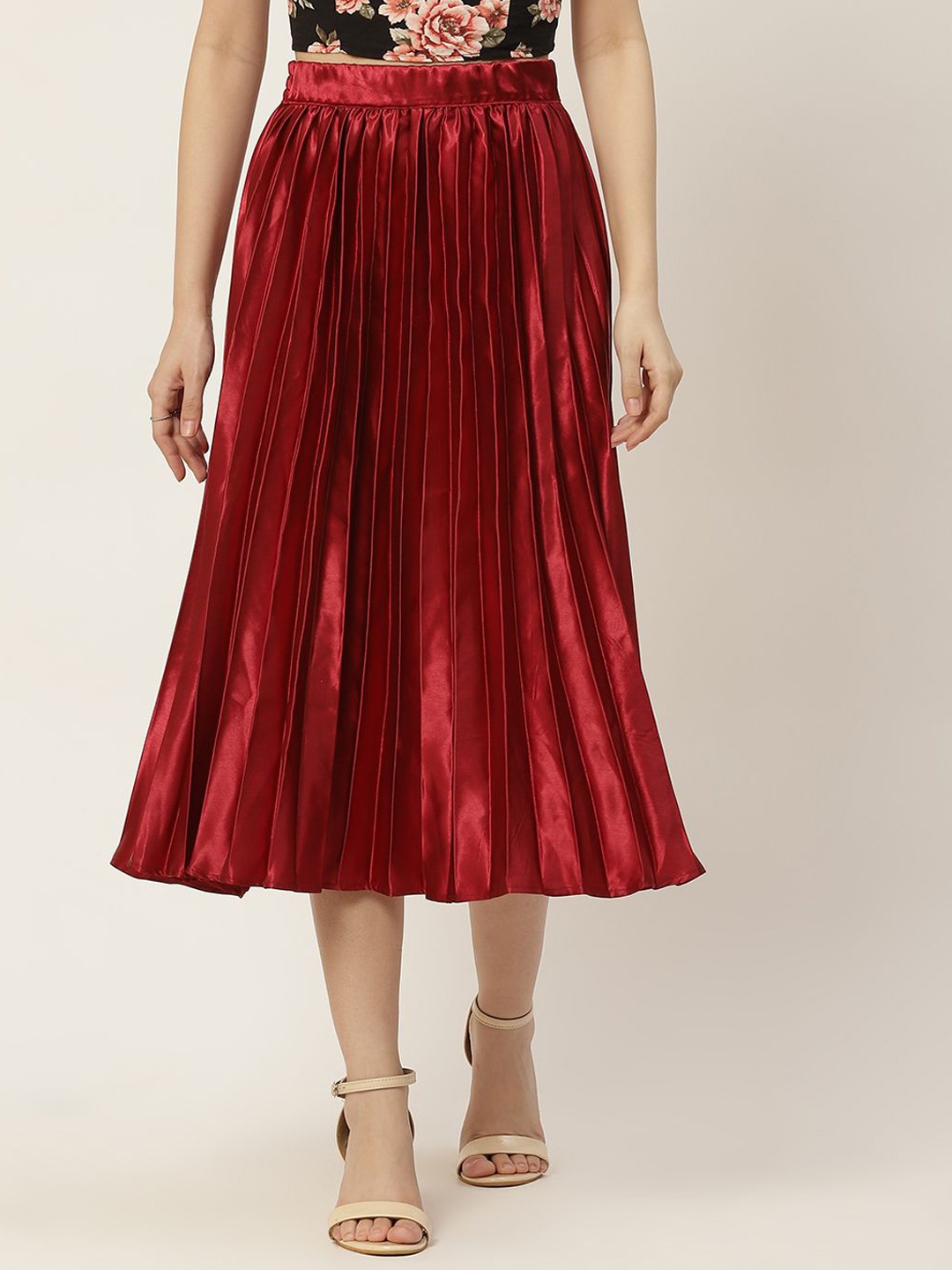 

Moda Rapido Pleated Flared Midi Skirt, Maroon