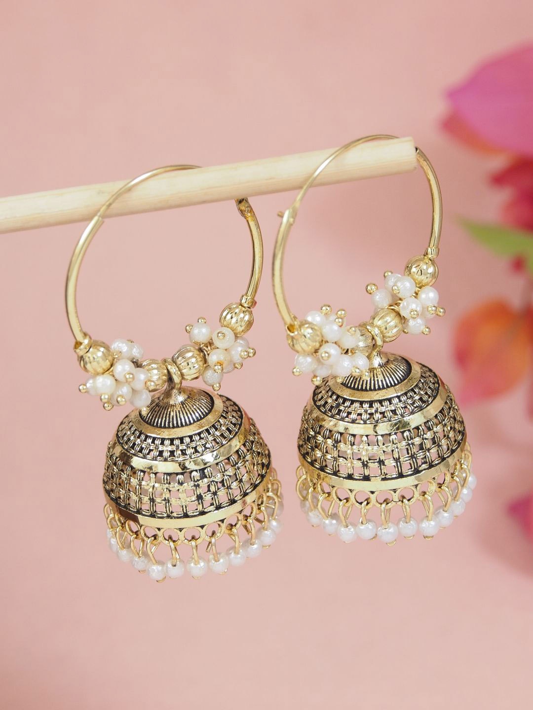 

I Jewels Contemporary Jhumkas Earrings, Gold