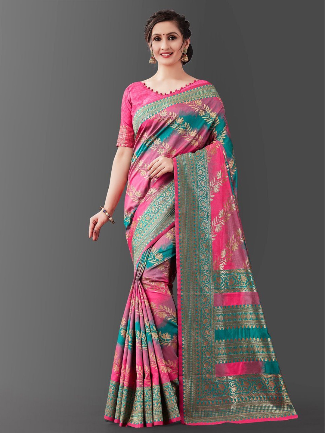 

Taslar Woven Design Pure Silk Banarasi Saree, Pink
