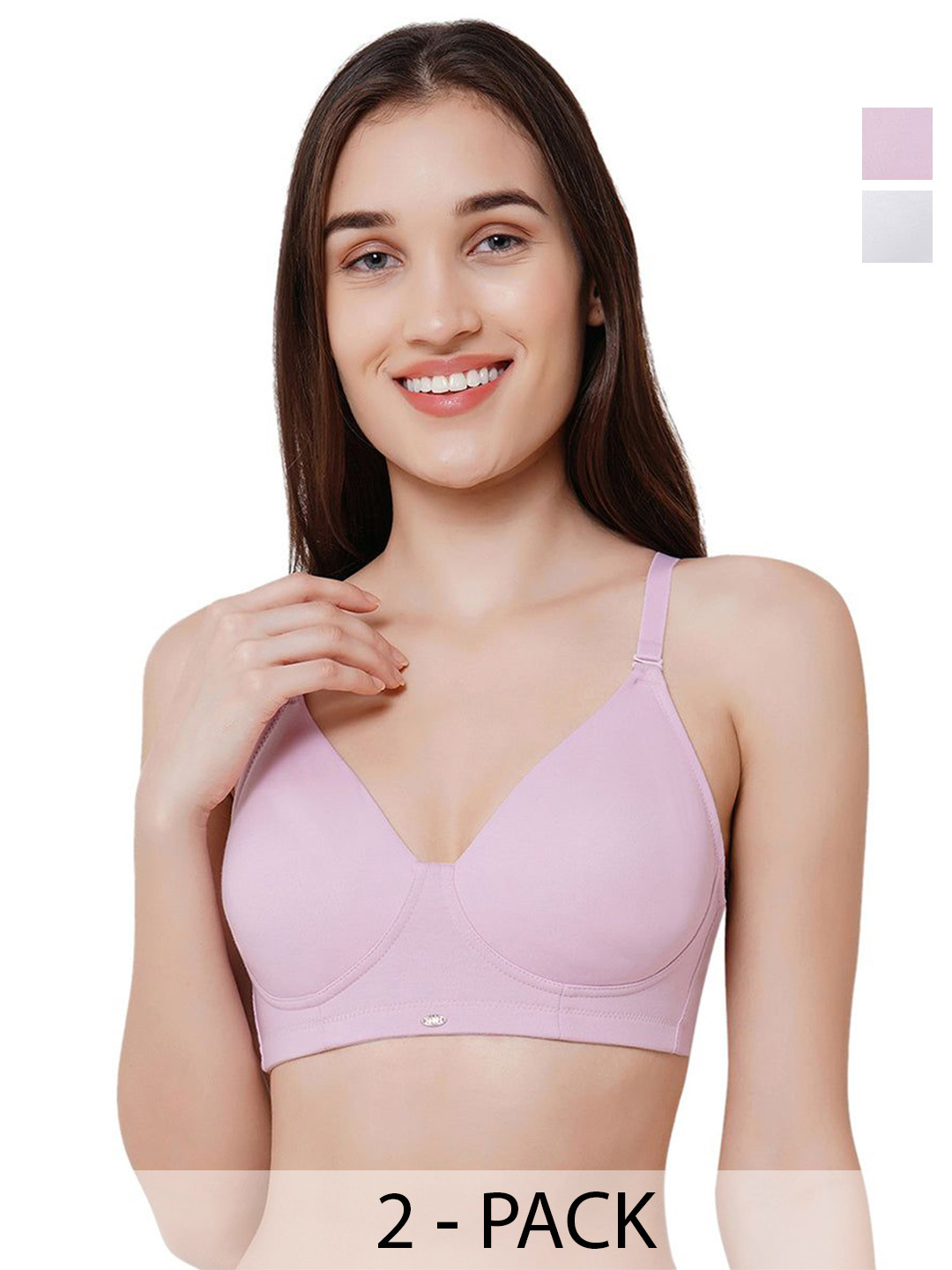 

Soie Pack Of 2 Non Padded Non Wired Full Coverage T-shirt Bra, White