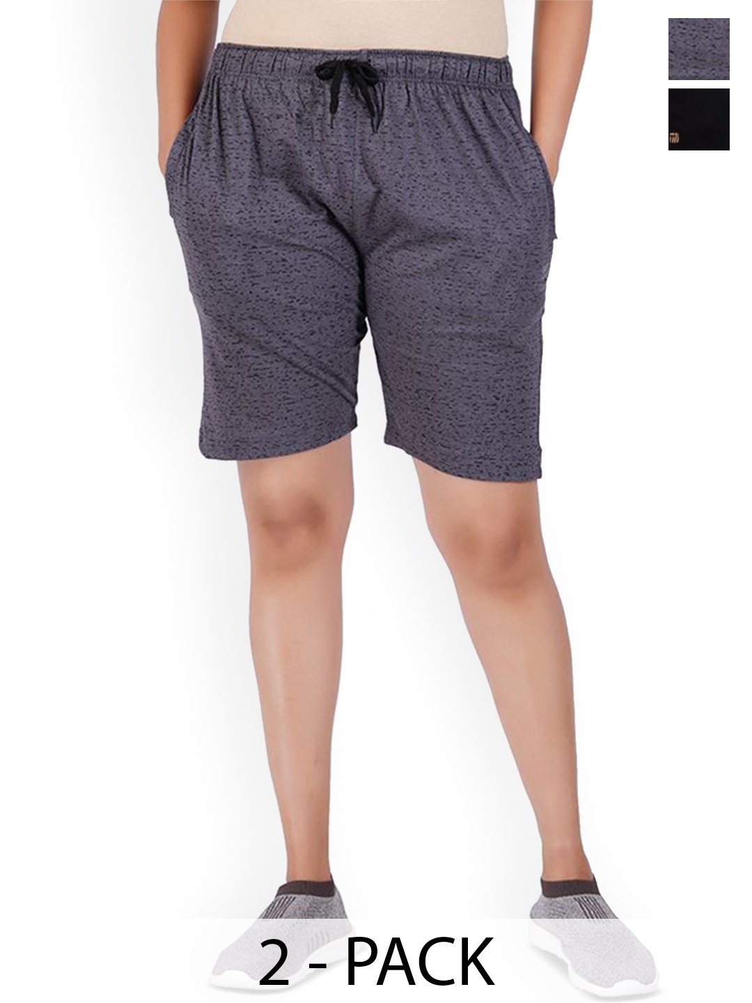 

FEEL TRACK Women Pack of 2 Printed Shorts, Grey