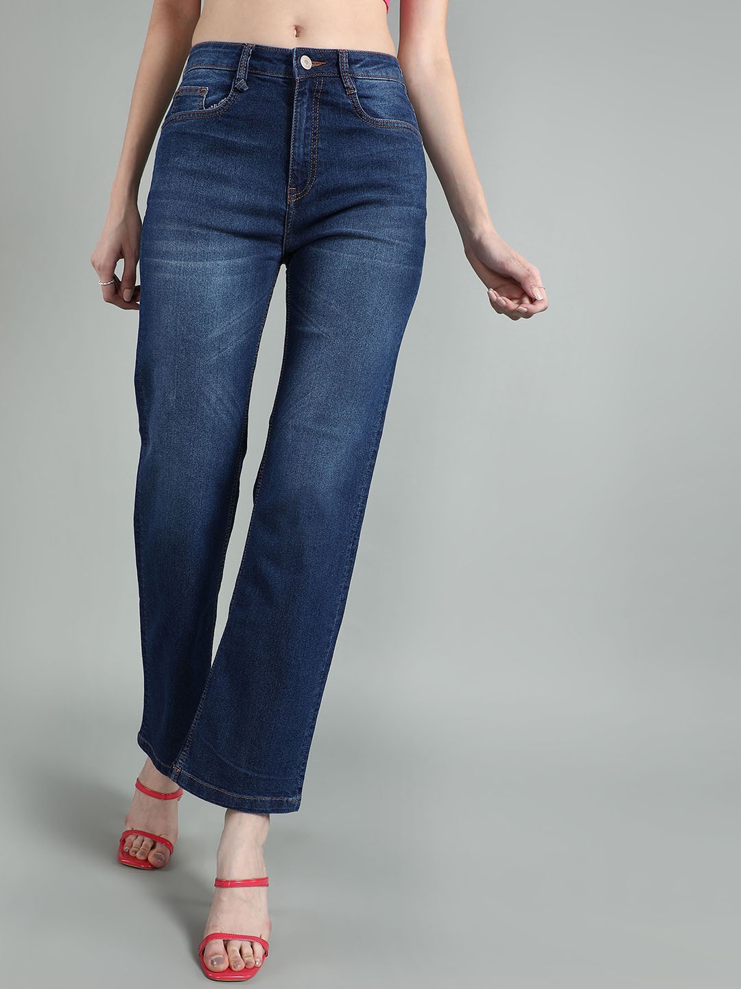 

Mast & Harbour Women Flared Light Fade Stretchable Jeans, Blue