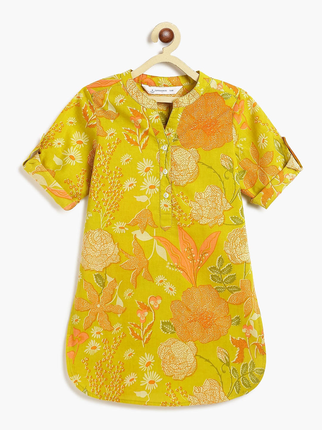 

Campana Girls Floral Printed Cotton Kurta, Lime green