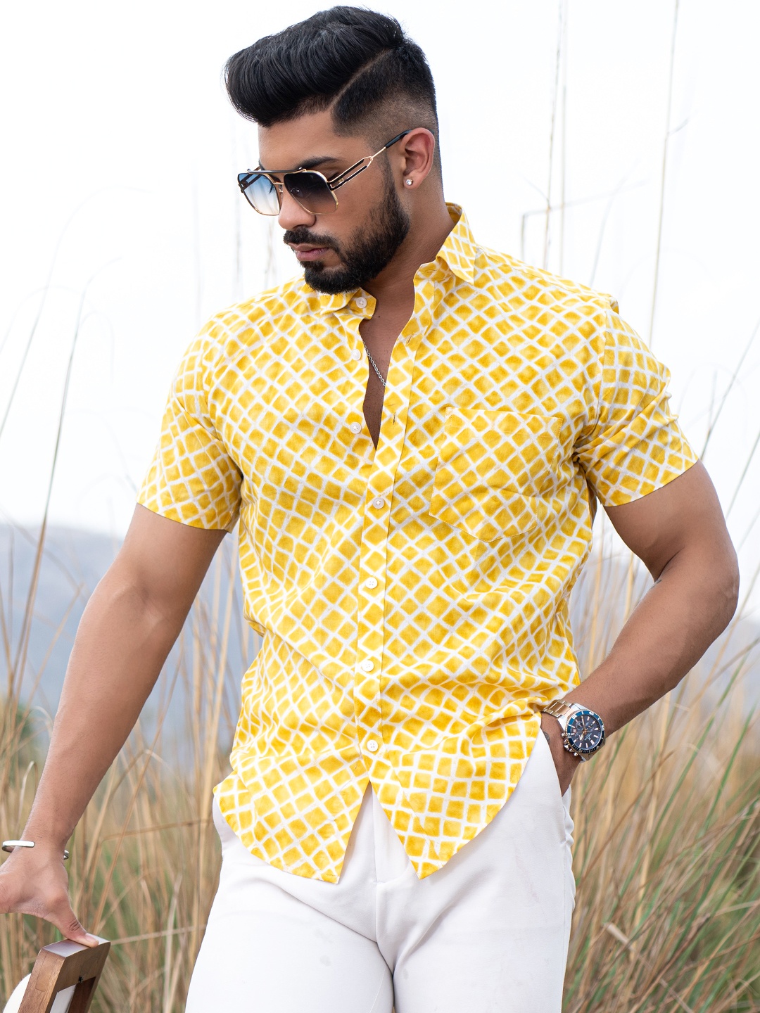 

Tistabene Men Comfort Opaque Printed Casual Shirt, Yellow