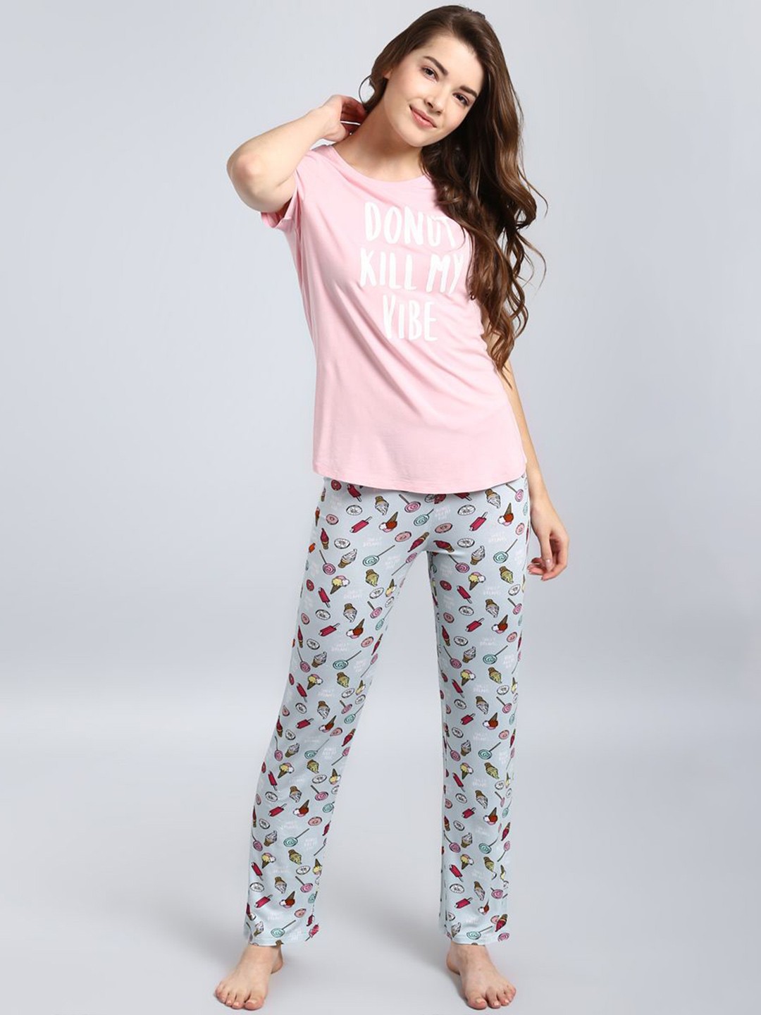 

necesera Women Printed Round Neck Short Sleeves Lounge T-shirts, Pink