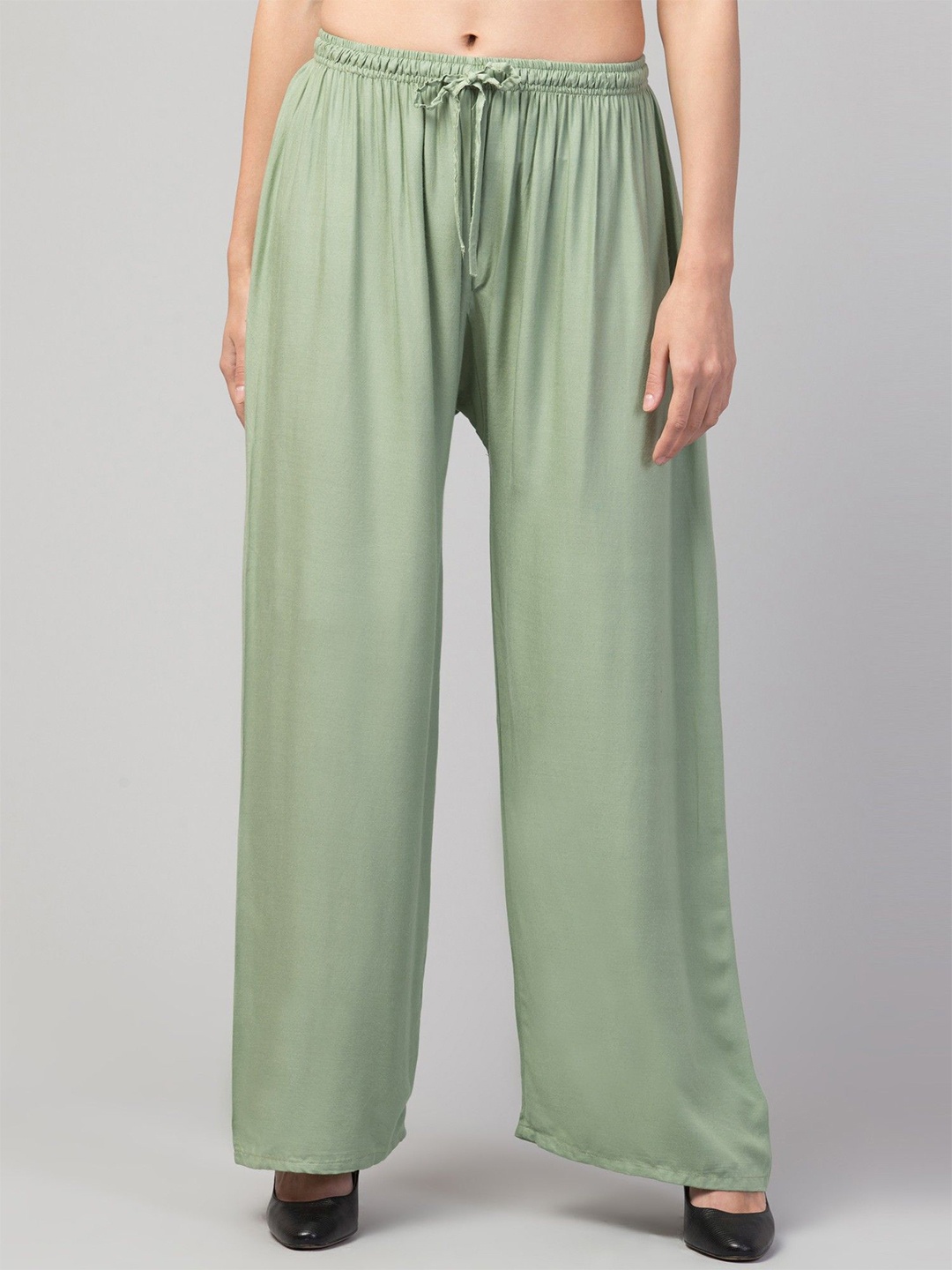 

FAMBEE Women Flared Knitted Palazzos, Green