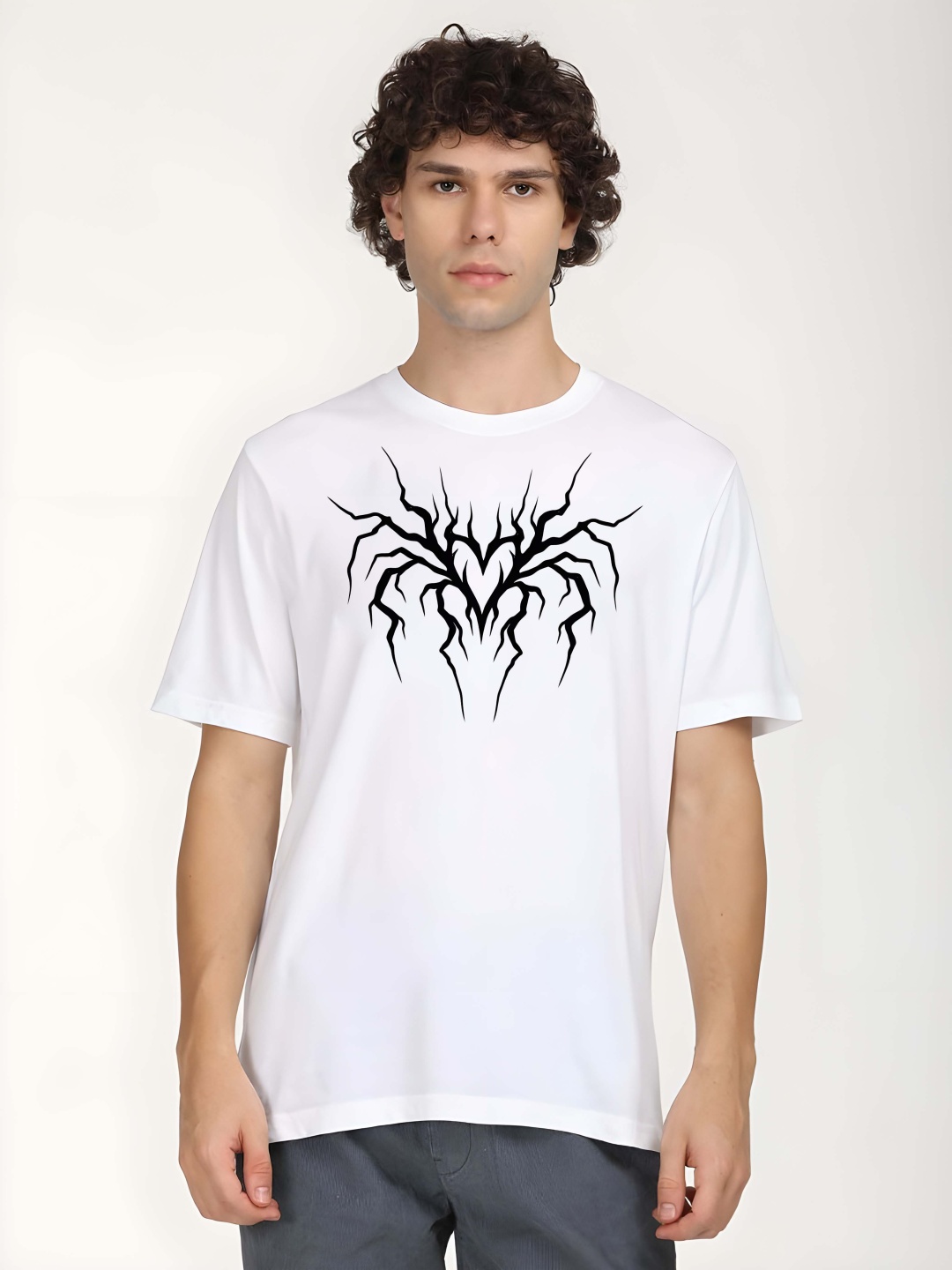 

Krimmple Men Graphic Printed Round Neck Cotton T-shirt, White