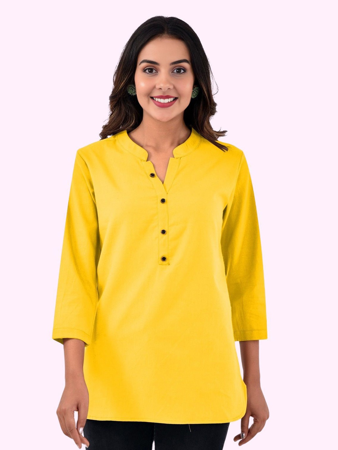 

GiftyBasket Women Mandarin Collar Cotton Shirt Style Top, Yellow