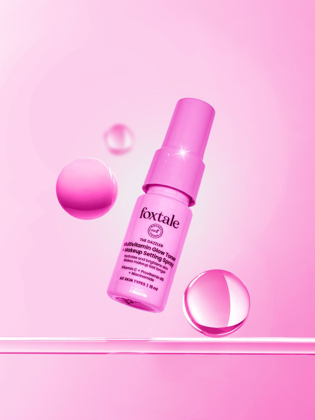 

Foxtale Multivitamin Glow Vitamin C & Niacinamide Toner & Makeup Spray-15ml, Pink