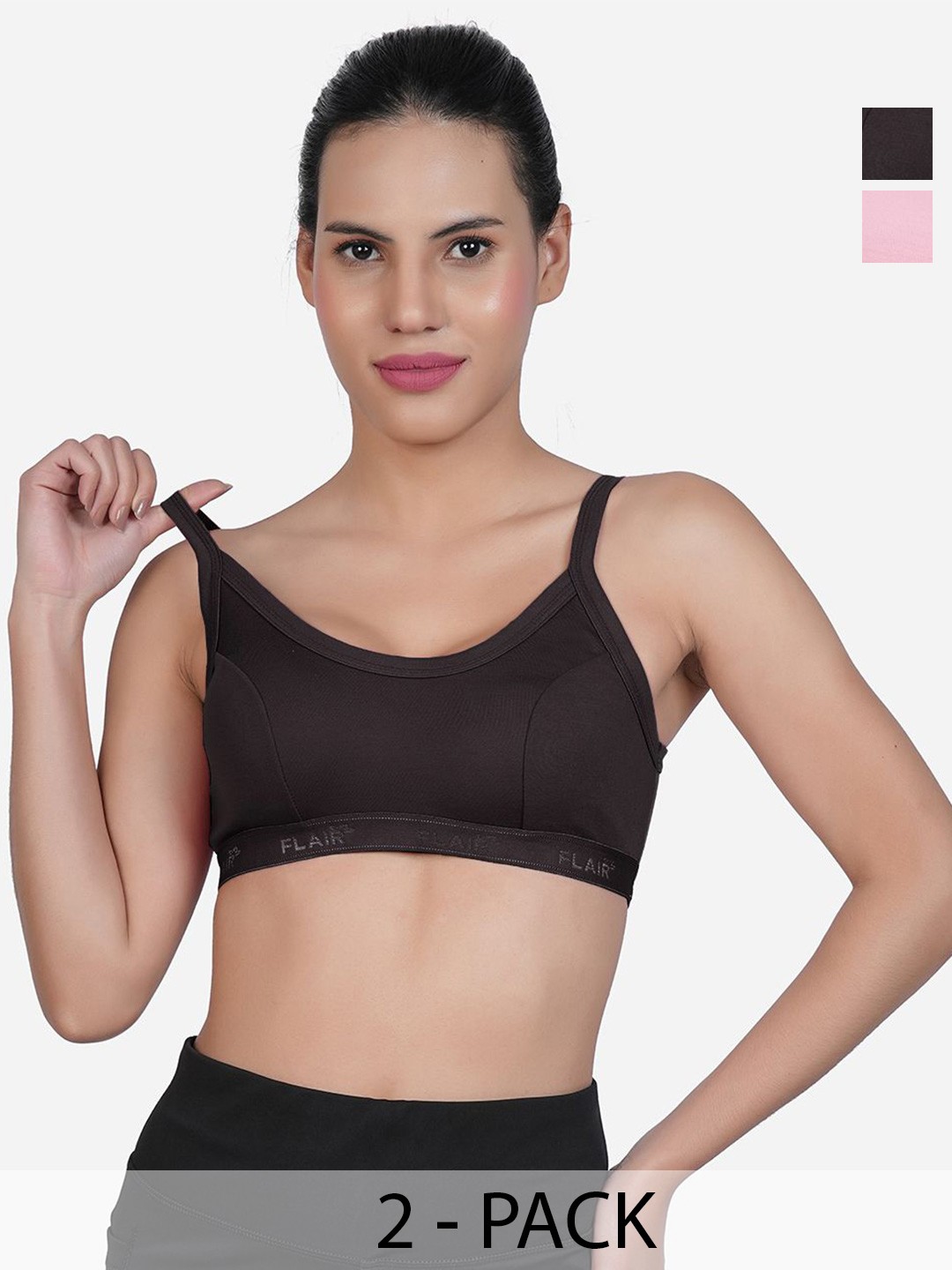 

SHYAM SONS FLAIR Pack Of 2 Full Coverage Workout Bra, Black