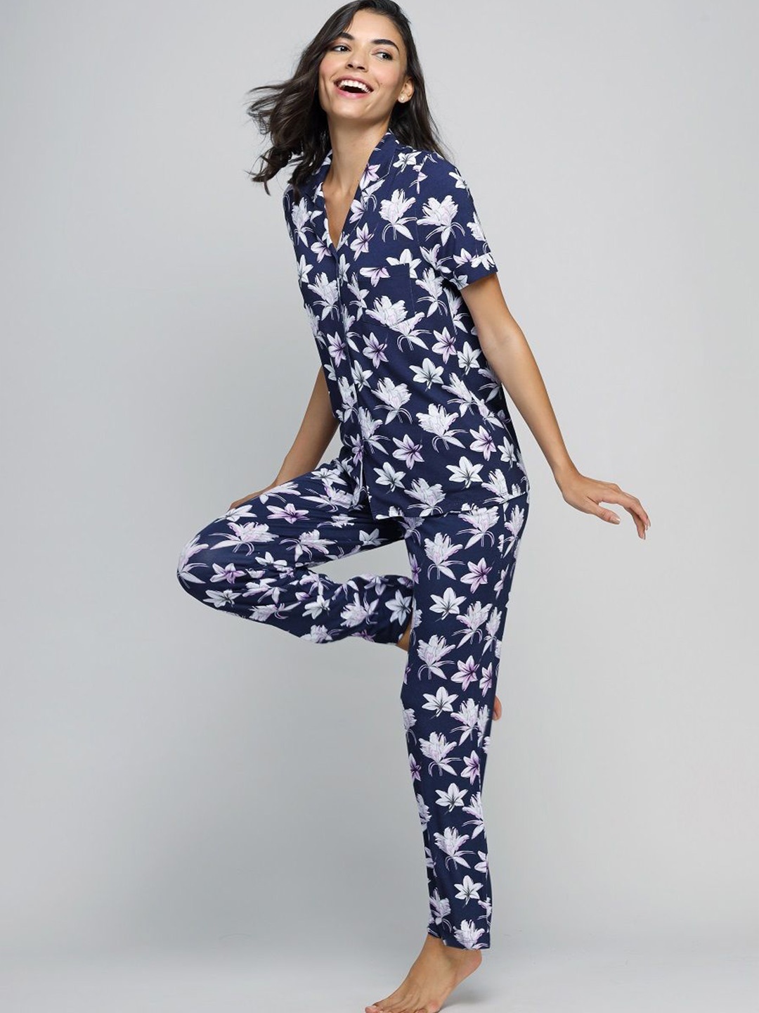 

necesera Women Floral Printed Shirt Style Top, Blue