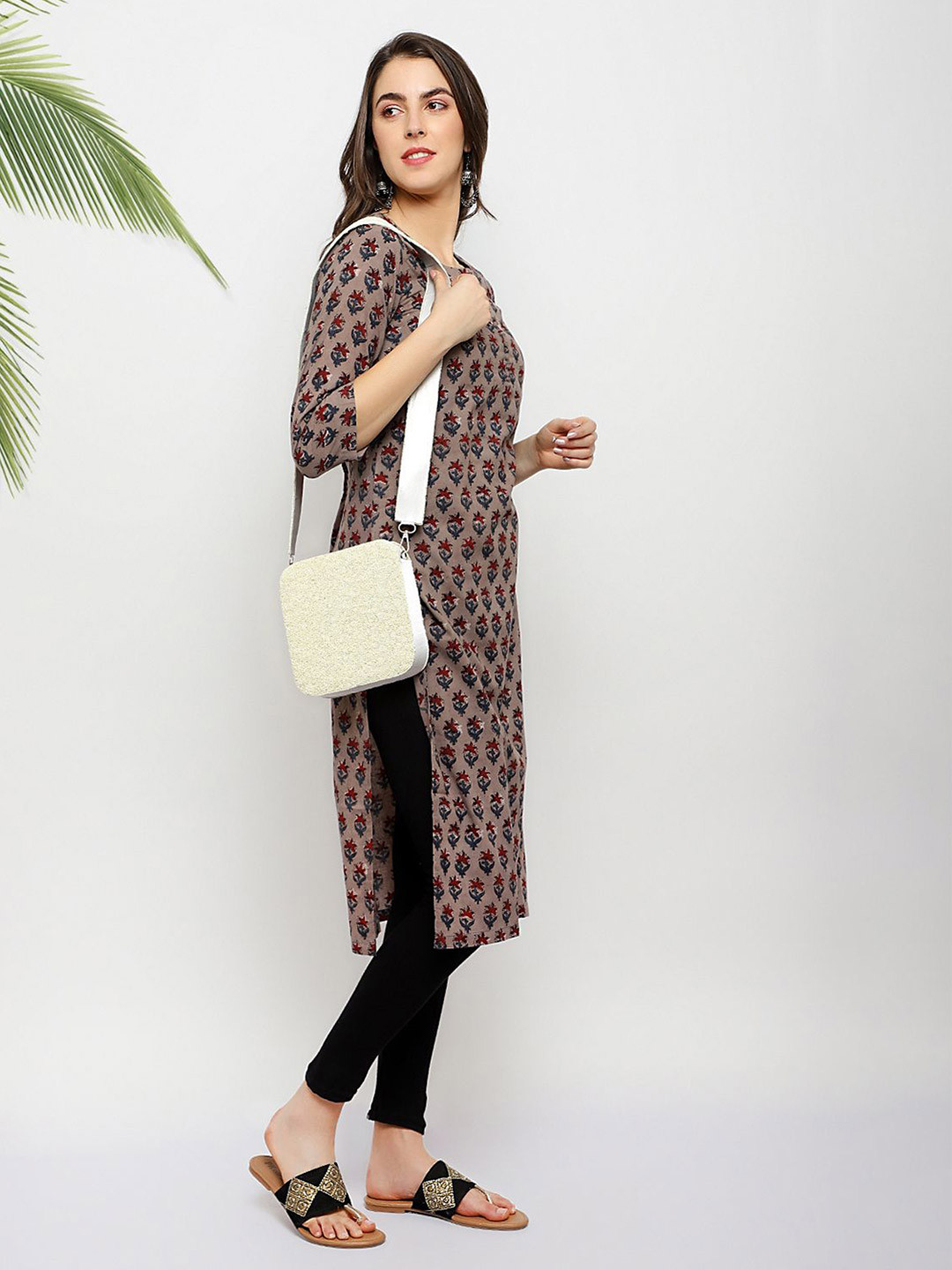 

PALASH Pure Cotton Round Neck Straight Kurta, Brown