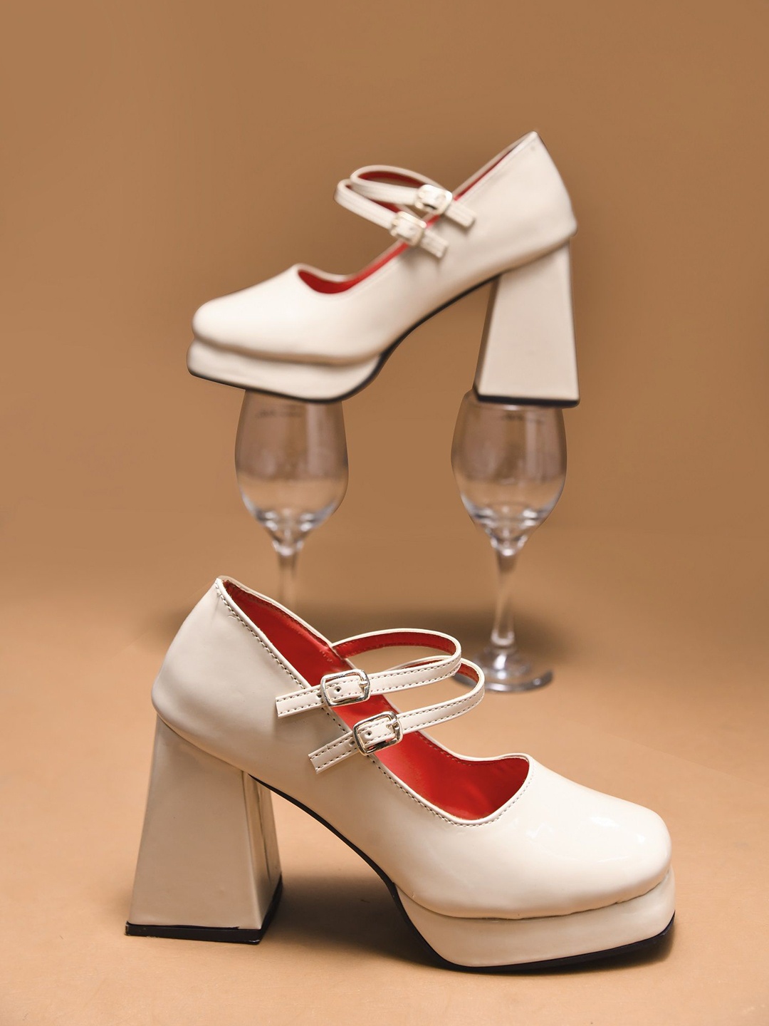 

Try Me Women Square Toe Block Heel Mules, Cream