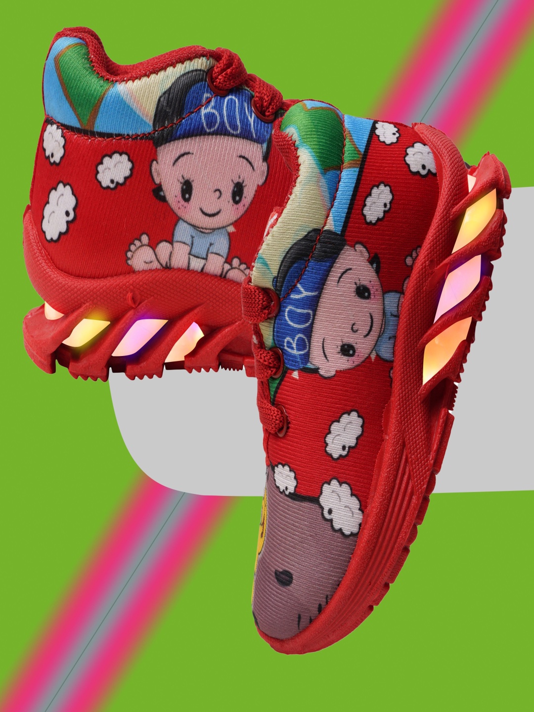 

BUNNIES Kids Woven Design High-Top LED Sneakers, Red