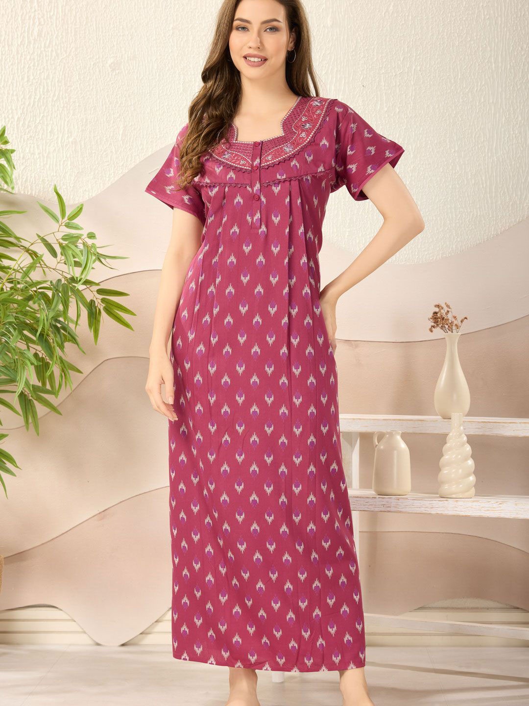 

Soulemo Women Printed Maxi Nightdress, Purple