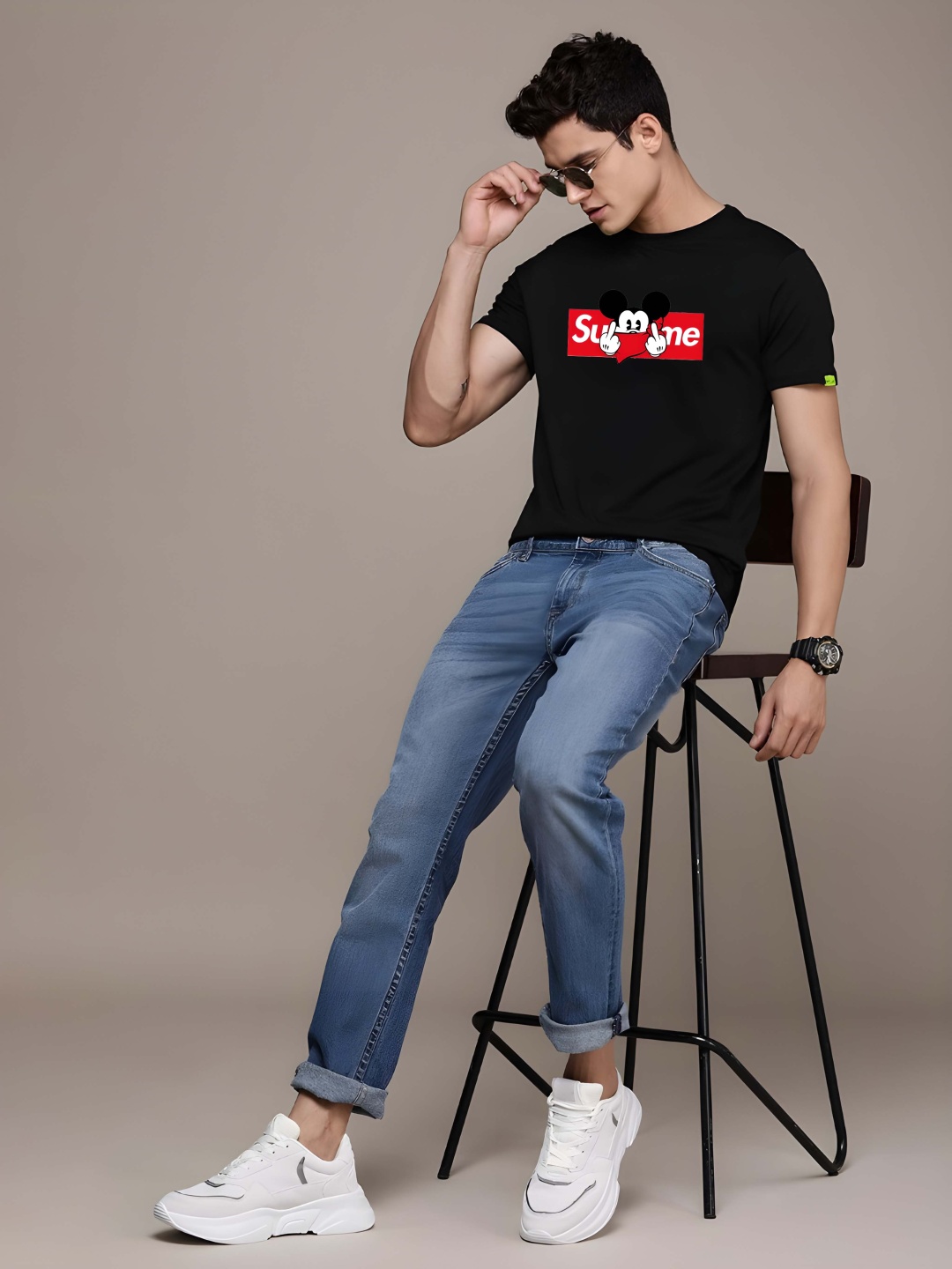 

BOWLIFESTYLE Men Pure Cotton T-shirt, Black