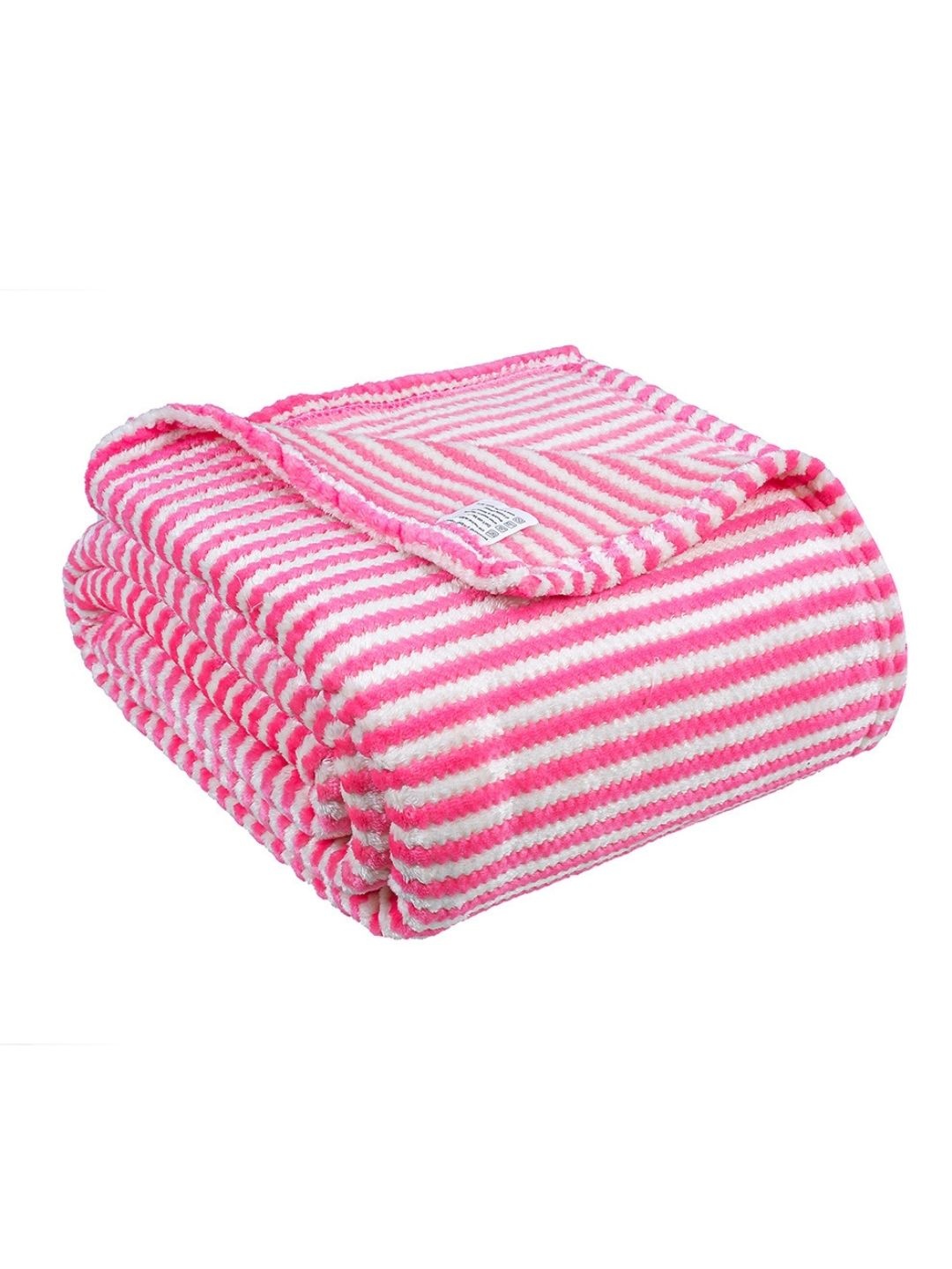 

VAS COLLECTIONS Pink & White Striped Fleece 300 GSM AC Room Double Bed Blanket