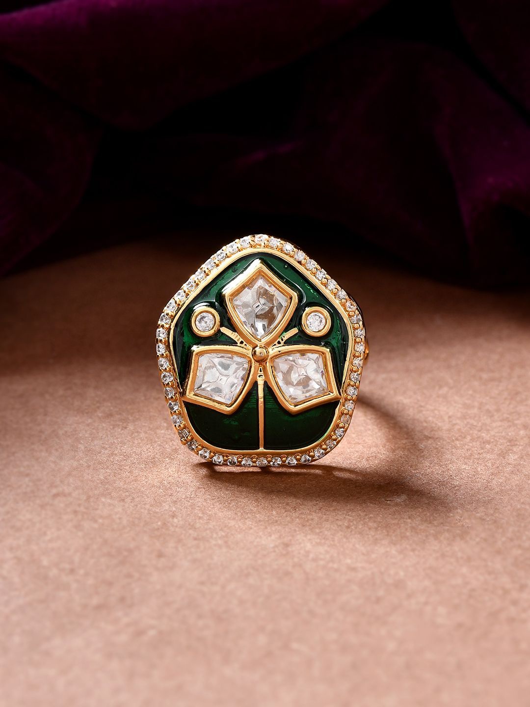 

Voylla Kundan Elegance Meena Glow Ring, Gold