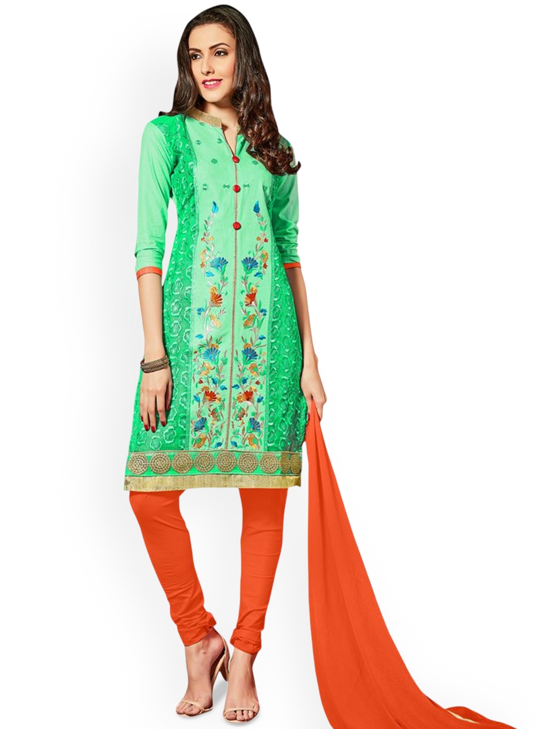 

HERE&NOW Floral Embroidered Unstitched Dress Material, Green