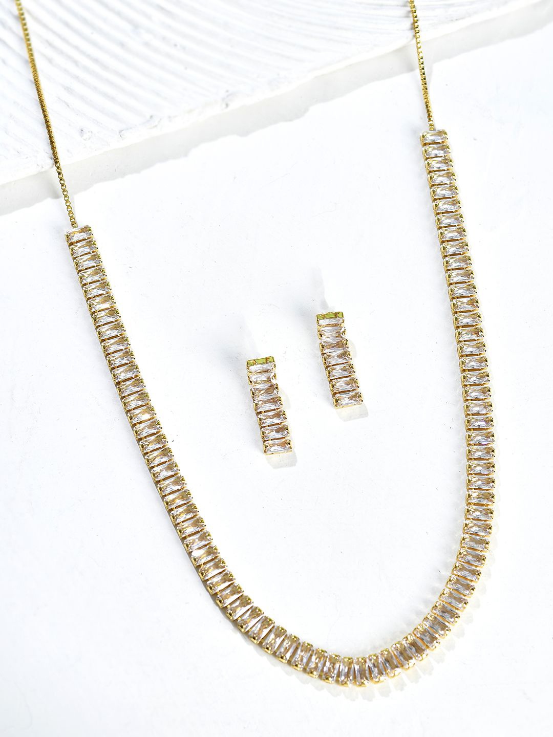 

Voylla Sparkling Essentials Crystal Glow Chic American Diamond Necklace Set, Gold