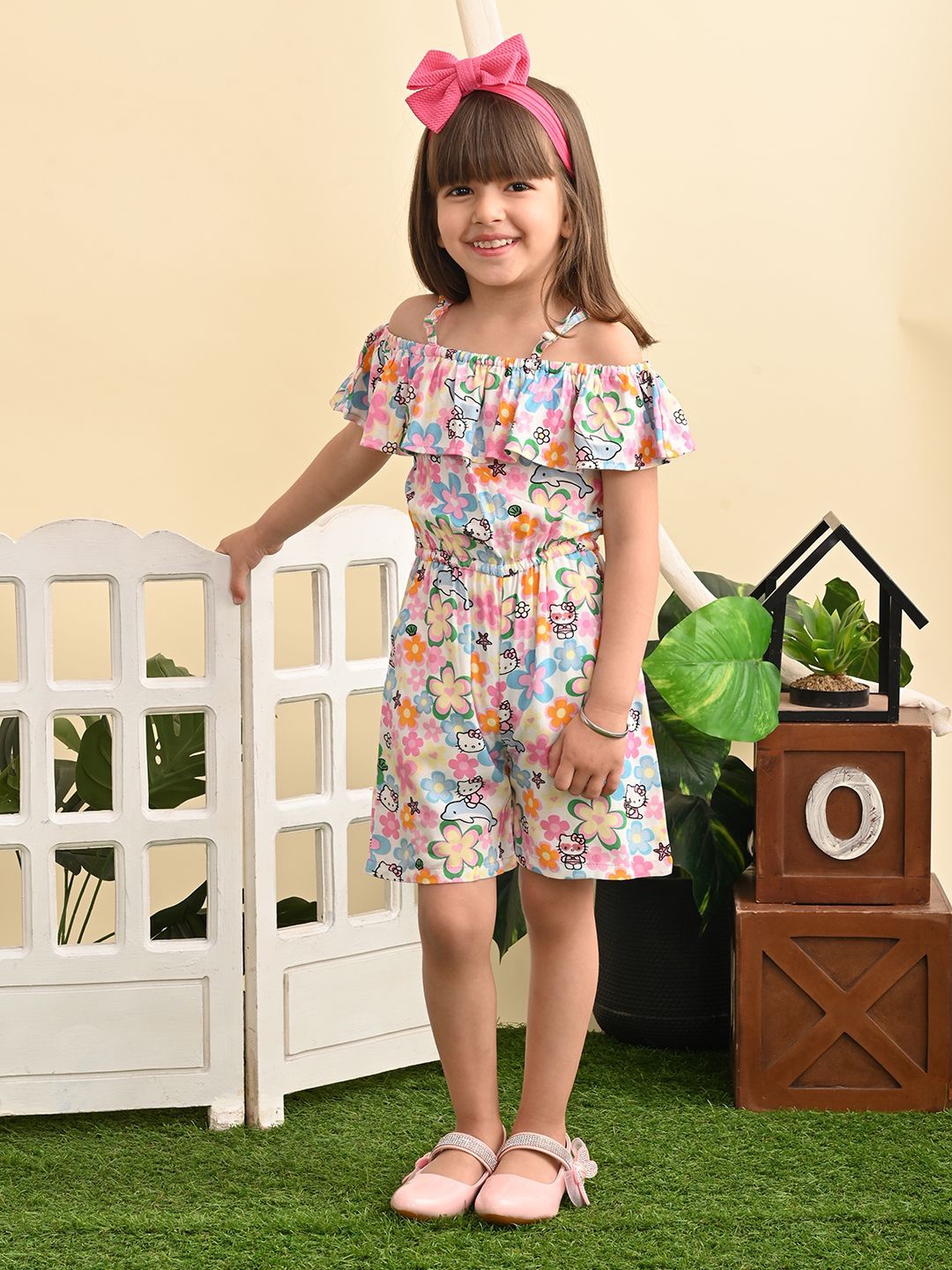 

Superminis Girls Off-Shoulder Printed Jumpsuit, Pink