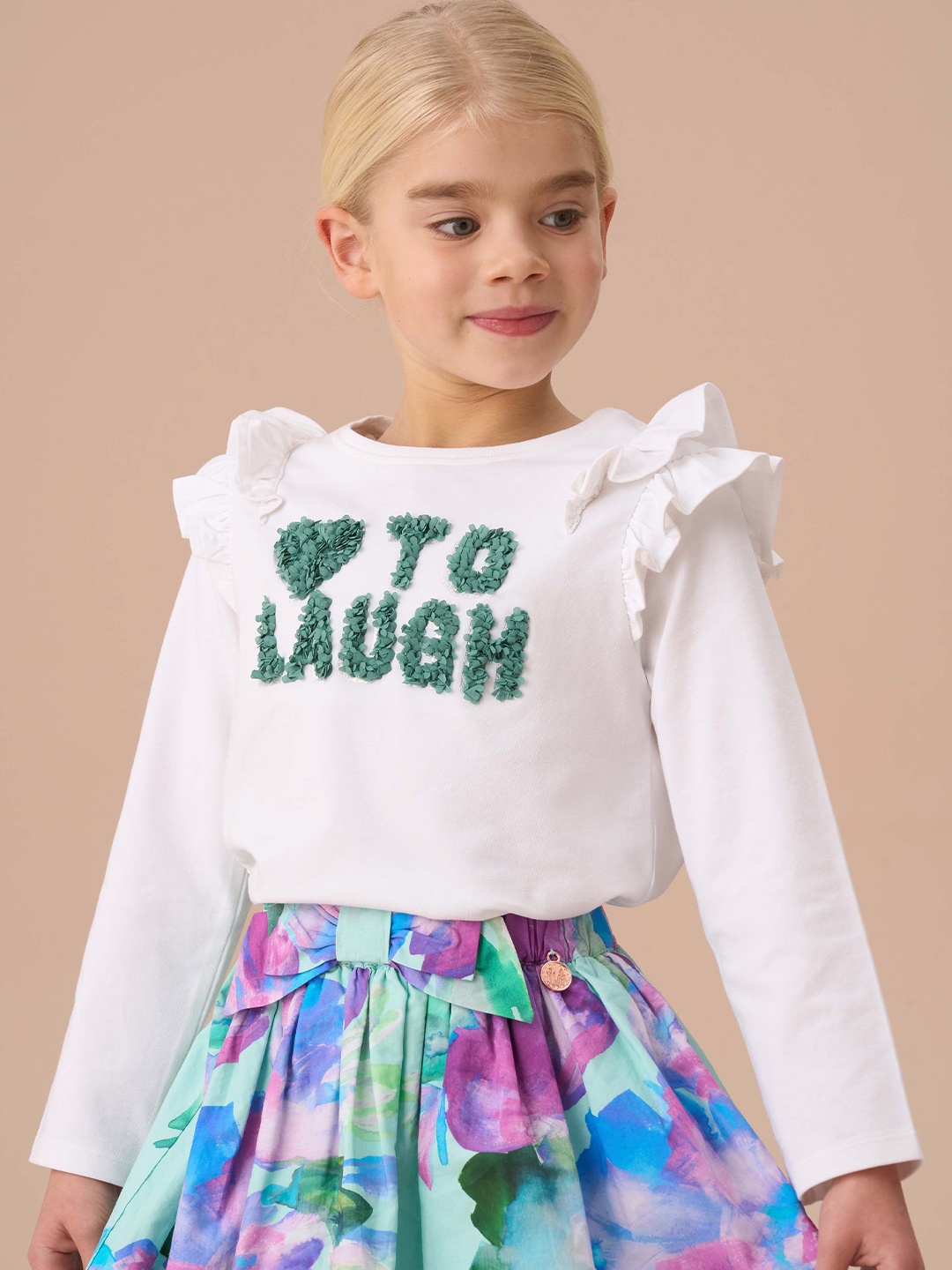 

Angel & Rocket Girls Embroidered Frill Shoulder Top, White