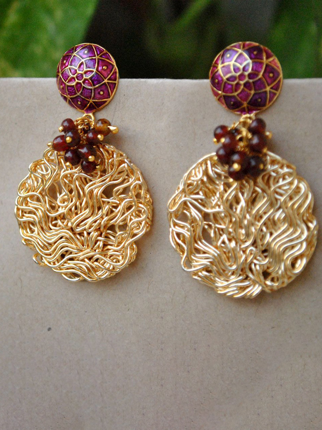 

BeAbhika Gold-Plated Beaded Contemporary Drop Earrings